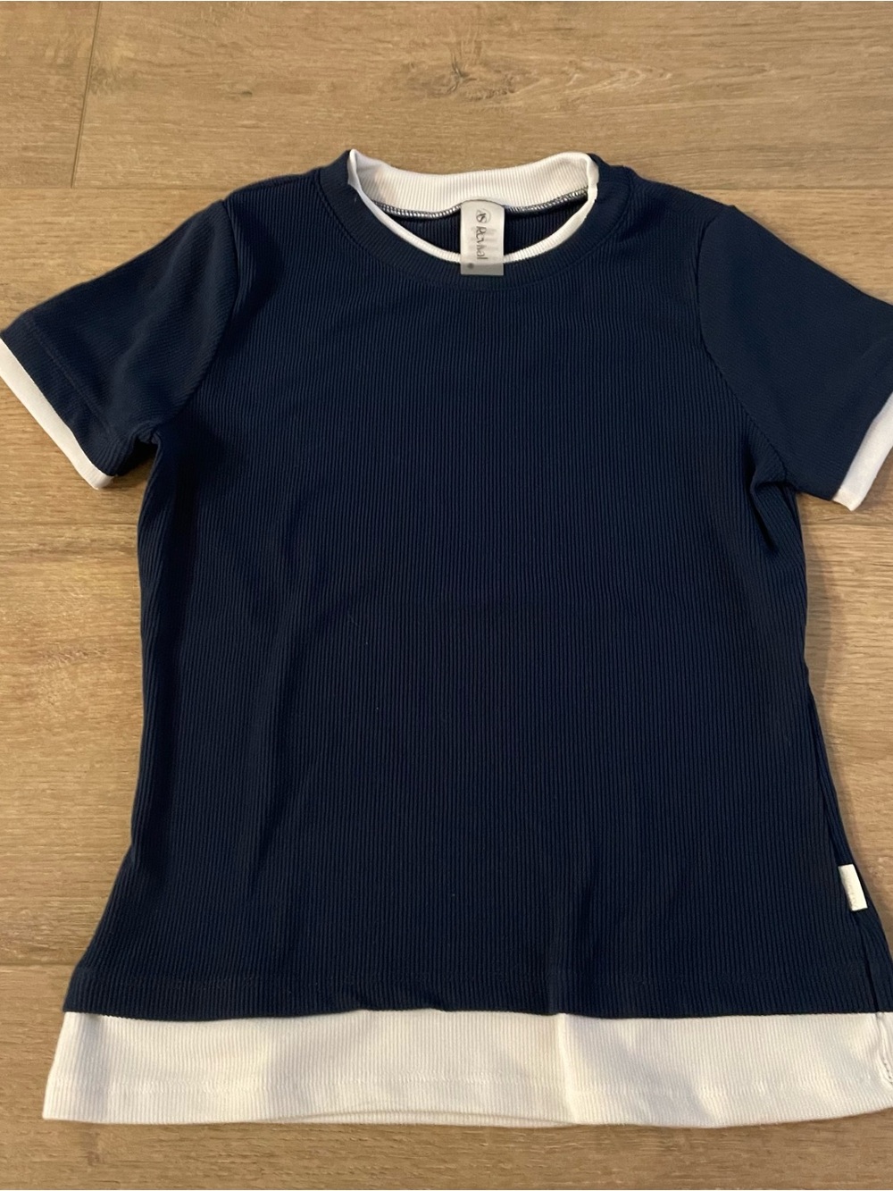 Altar'd State Navy and White Ribbed Short-Sleeve Tee
